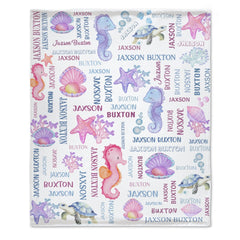 Free Shipping✈️Custom Name Underwater Seahorse Coral Pearl Baby Blanket