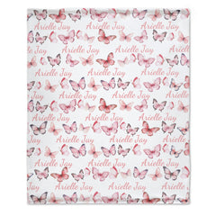 Livraison gratuite✈️Personnalisez la couverture florale du nom de bébé fille nouveau-né - Couverture d'emmaillotage papillon rose - Cadeau de fête de naissance