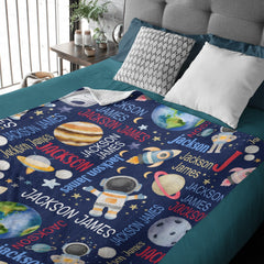 Free Shipping✈️Personalized Outer Space Theme Custom Name Pattern Baby Blanket