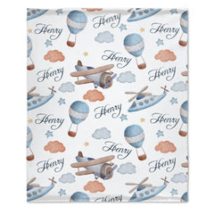 Free Shipping✈️Personalized Hot Air Balloon Plane Baby Blanket