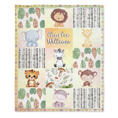 Free Shipping✈️Personalized Custom Baby Name Blanket-Woodland Animals Theme