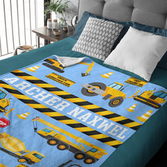 Free Shipping✈️Personalized Name Custom Construction Vehicle Theme Blanket