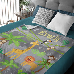 Free Shipping✈️Personalized Name Custom Baby blanket-Jungle Theme