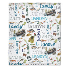 Free Shipping✈️Personalized Name Blanket Baby Blanket- Fishing Blanket - Name Pattern - Fishing