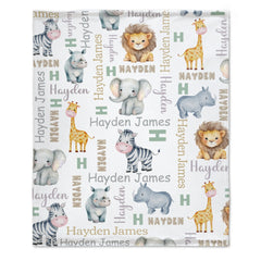 Free Shipping✈️Baby Boy Safari Blanket Personalized Safari Animals Blanket