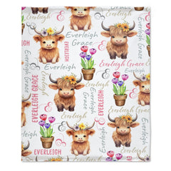 Livraison gratuite✈️Couverture personnalisée avec nom pour bébé, couverture pour fille, Animal, vache