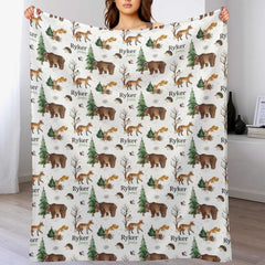 Livraison gratuite✈️Cadeau d'emmaillotage personnalisé avec nom de bébé - Couverture d'emmaillotage pour nouveau-né avec animaux de la forêt, accessoire photo