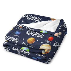 Free Shipping✈️Space Planets Theme Custom Name Baby Blanket