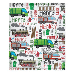 Free Shipping✈️Truck Train Personalized Name Pattern Baby Blanket