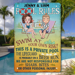 Swim At Your Own Risk - Personalized Metal Sign - Gift For Couples, Husband Wife