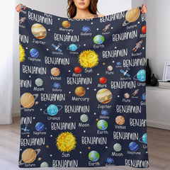 Free Shipping✈️Space Planets Theme Custom Name Baby Blanket