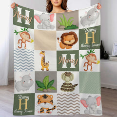 Free Shipping✈️Personalized Custom Baby Blankets With Name For Boys And Girls - Wild Animals