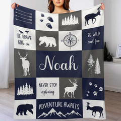 Free Shipping✈️Personalized Baby Toddlers Name Blanket - Woodland Theme