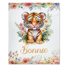 Livraison gratuite✈️Couverture personnalisée avec nom de bébé tigre