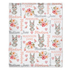 Free shipping✈️Personalized Baby Girl Blanket Coral Floral Bunny Baby Blanket Easter Gift