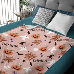 Free Shipping✈️Personalized Custom Name Blanket-Halloween Pumpkin ghost