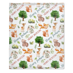 Free Shipping✈️Personalized Forest Animals Theme Baby Name Blanket