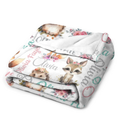 Free Shipping✈️Personalized Baby Woodland Animals Name Blanket - Gift for baby