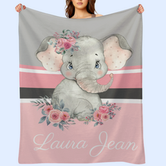 Livraison gratuite✈️Couverture d’éléphant florale personnalisée - Cadeau de nom personnalisé 