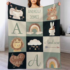 Livraison gratuite✈️Boho nom personnalisé Animal arc-en-ciel et étoile couverture de nom de bébé garçon - cadeau de pépinière d'éléphant de bébé garçon