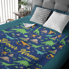 Free Shipping✈️Personalized Custom Dark Blue Dinosaur Blanket for Kids - Boys Girls Baby Toddler Infants Blankets for Bed