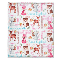 Free Shipping✈️Woodland Animals Personalized Baby Girl Blanket