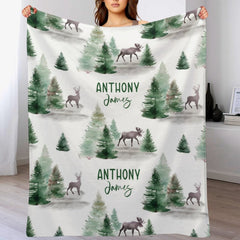 Free Shipping✈️Baby Swaddle Blanket -Custom Baby Name Shower Gift -Personalized Baby Boy Blanket with deer -Woodland Style