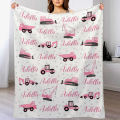 Free Shipping✈️Colorful Construction Trucks Custom Name Baby blanket