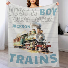 Free Shipping✈️Personalized Name Train Blanket for Boys