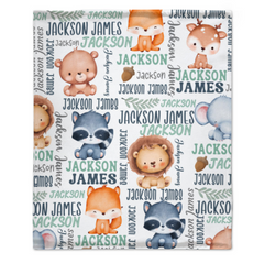 Livraison gratuite✈️ Couverture personnalisée avec nom de bébé animaux des bois - Cadeau de nom personnalisé 