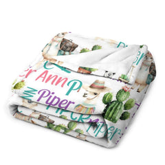 Free Shipping✈️Personalized Cactus Llama Girl Name Blanket