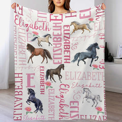 Free shipping✈️Personalized Floral Horse Baby Blanket - Gift for baby, Custom Name Blanket