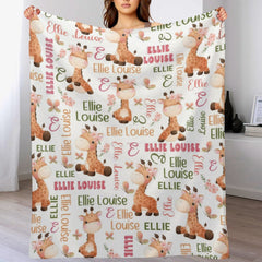 Free Shipping✈️Personalized Name Baby Blanket Animal Giraffe Blanket