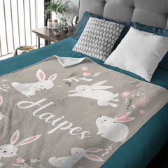 Free Shipping✈️Personalized Baby Girl Bunny Rabbit Name Blanket