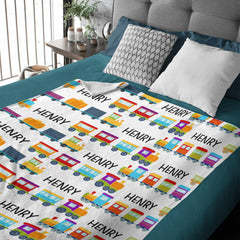 Free Shipping✈️Personalized Name Cartoon Train Baby Blanket