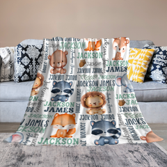 Free Shipping✈️ Personalized Woodland Animals Baby Name Blanket - Custom Name Gift