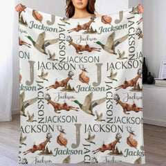 Livraison gratuite✈️Couverture personnalisée pour bébé, couverture de chasse, cerf, canard colvert nom de bébé des bois, couverture pour bébé sur le thème du pays