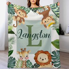 Free shipping✈️Personalized Baby Blankets for Boys Girls - Jungle Bulletin, Names of Our Friends