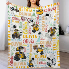 Free shipping✈️Personalized Watercolor Blanket With Name, Galaxy Robot Lovers Baby Kids Birthday Gift