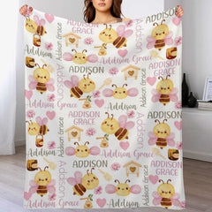 Free Shipping✈️Personalized Name Baby Blanket Bumble Honey Bee