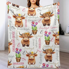 Livraison gratuite✈️Couverture personnalisée avec nom pour bébé, couverture pour fille, Animal, vache