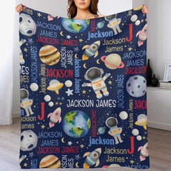 Free Shipping✈️Personalized Outer Space Theme Custom Name Pattern Baby Blanket