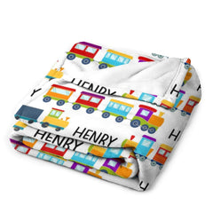 Free Shipping✈️Personalized Name Cartoon Train Baby Blanket