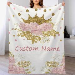 Free Shipping✈️Personalized Name Blanket Baby Blanket with Flower & Crown