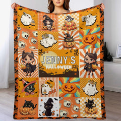 Free Shipping✈️Personalized Halloween Orange Pattern Custom Name Baby Blanket