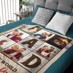 Dad Is The World - Personalized Blanket - Gift For Dad - From Son, Daughter, Wife