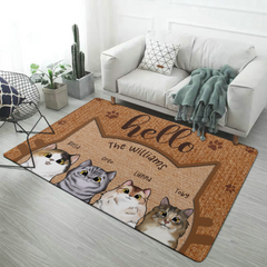 Bonjour Humain, Bienvenue dans notre maison - Tapis décoratif personnalisé personnalisé pour chat - Cadeau pour les propriétaires d’animaux de compagnie, les amoureux des animaux de compagnie