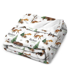 Livraison gratuite✈️Cadeau d'emmaillotage personnalisé avec nom de bébé - Couverture d'emmaillotage pour nouveau-né avec animaux de la forêt, accessoire photo