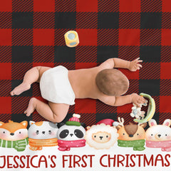 Free Shipping✈️Custom Baby's First Merry Xmas Buffalo Plaid  Blanket Blanket