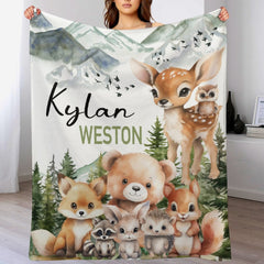 Free shipping✈️Personalized Baby Blankets With Name, Woodland Animal Photo Blanket